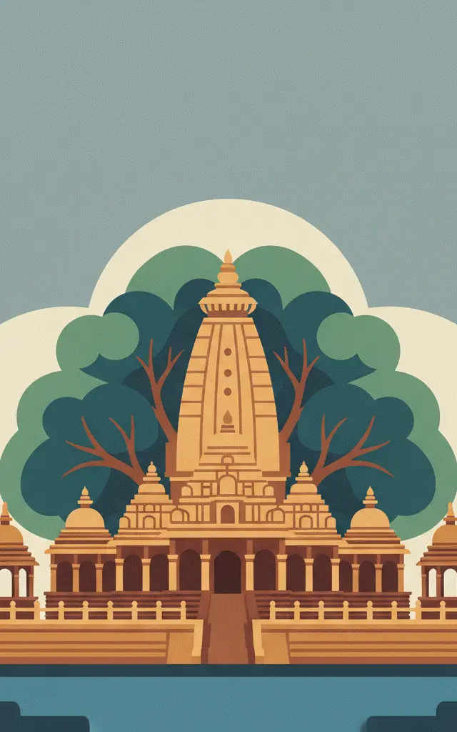 Mahabodhi Temple Complex at Bodh Gaya — illustrated travel poster