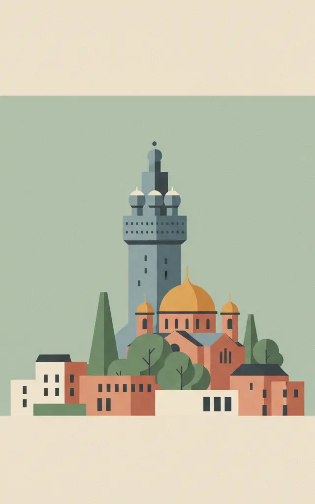 Mathildenhöhe Darmstadt — illustrated travel poster
