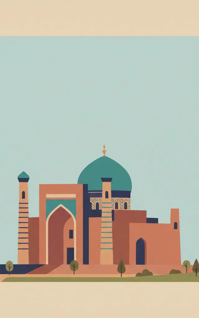 Mausoleum of Khoja Ahmed Yasawi — illustrated travel poster