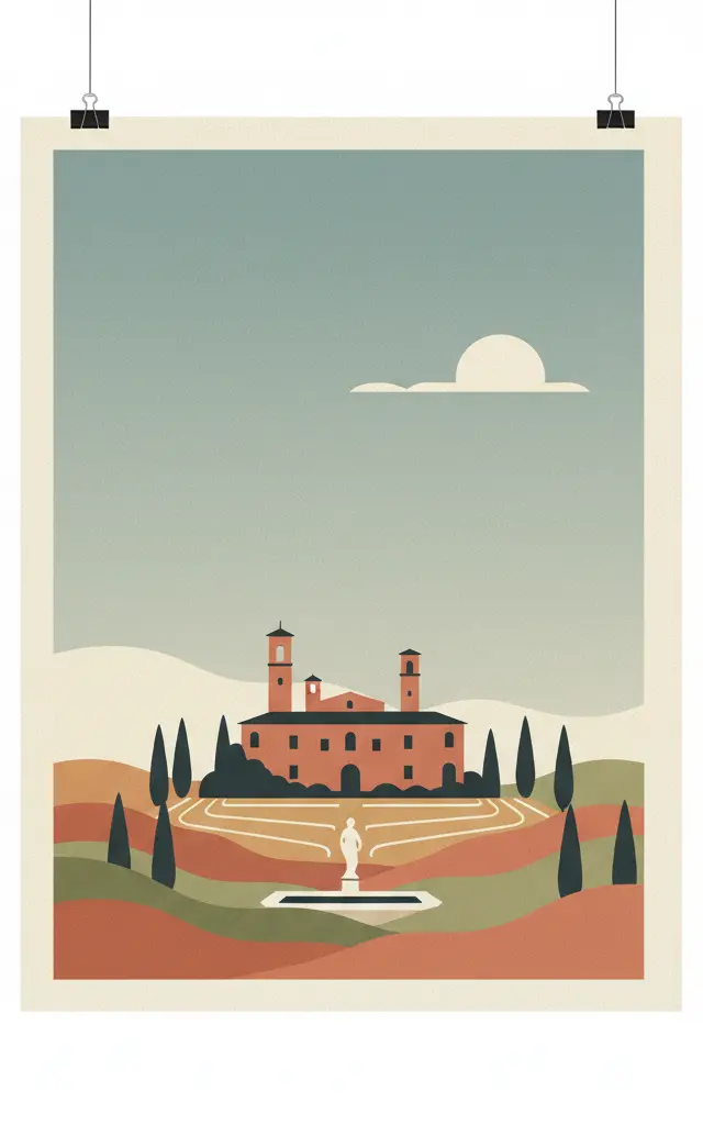 Medici Villas and Gardens in Tuscany — illustrated travel poster