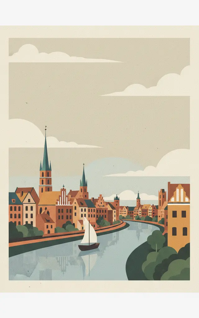 Medieval Town of Toruń — illustrated travel poster