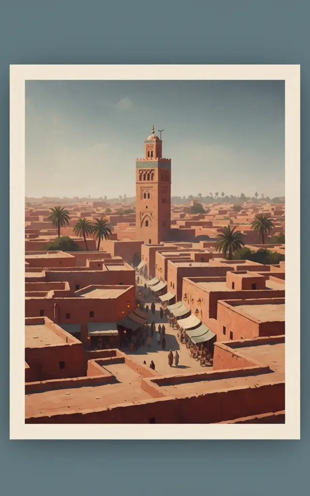 Medina of Marrakesh — illustrated travel poster