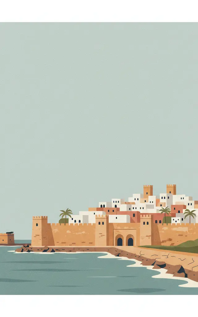 Medina of Essaouira (formerly Mogador) — illustrated travel poster