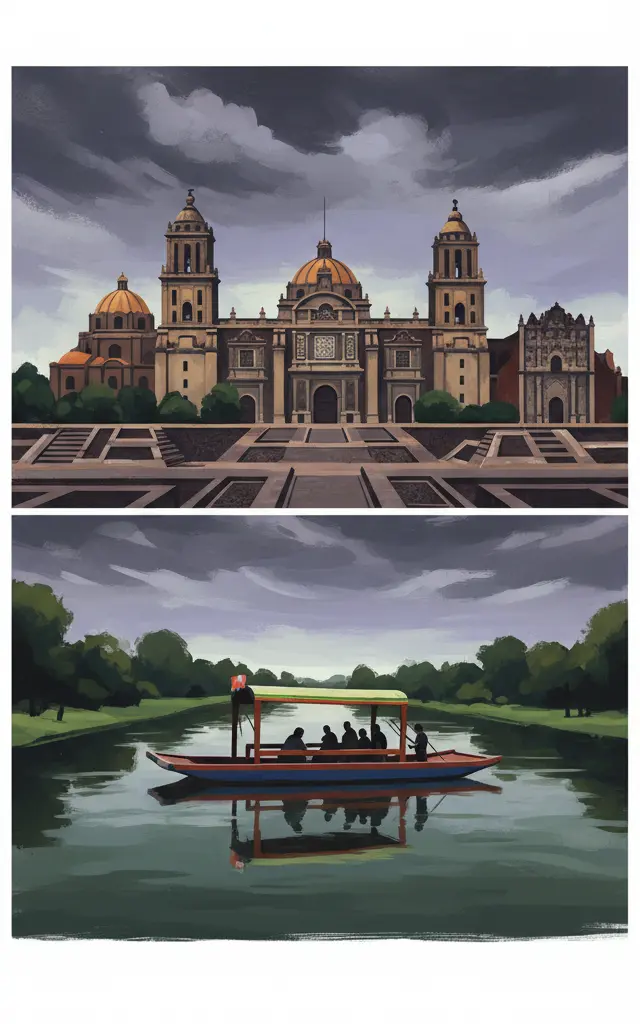 Historic Centre of Mexico City and Xochimilco — illustrated travel poster