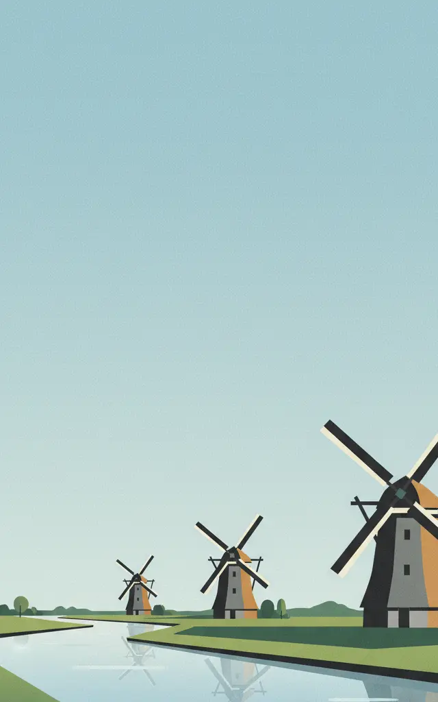 Mill Network at Kinderdijk-Elshout — illustrated travel poster