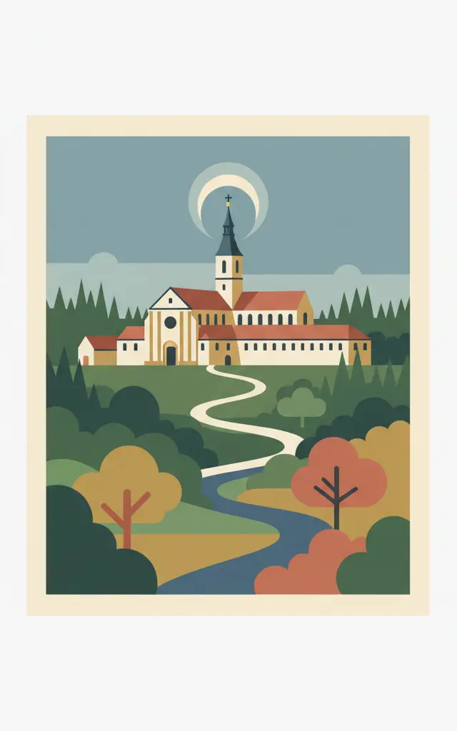 Millenary Benedictine Abbey of Pannonhalma and its Natural Environment — illustrated travel poster