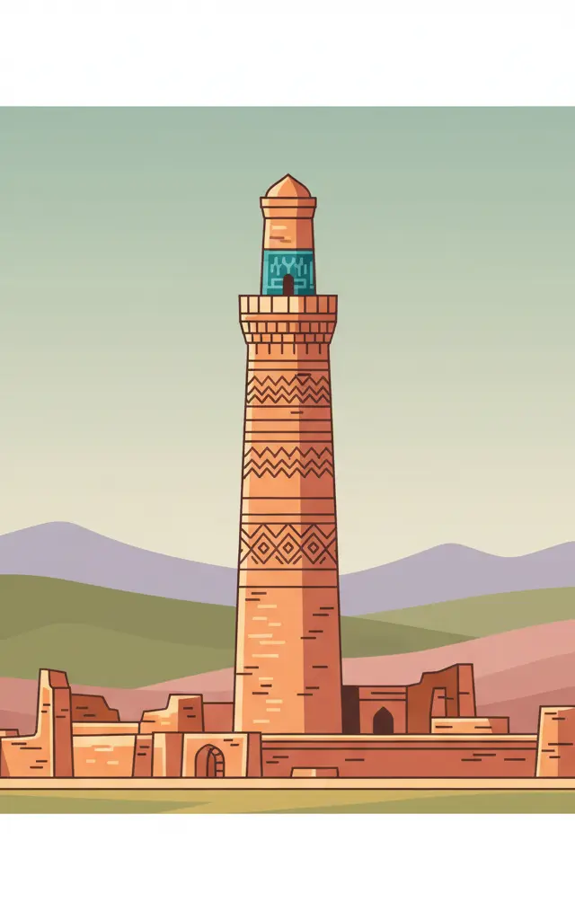 Minaret and Archaeological Remains of Jam — illustrated travel poster