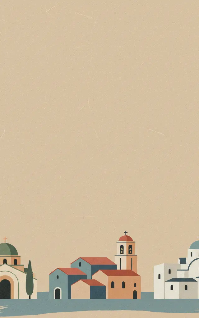 Monasteries of Daphni, Hosios Loukas and Nea Moni of Chios — illustrated travel poster