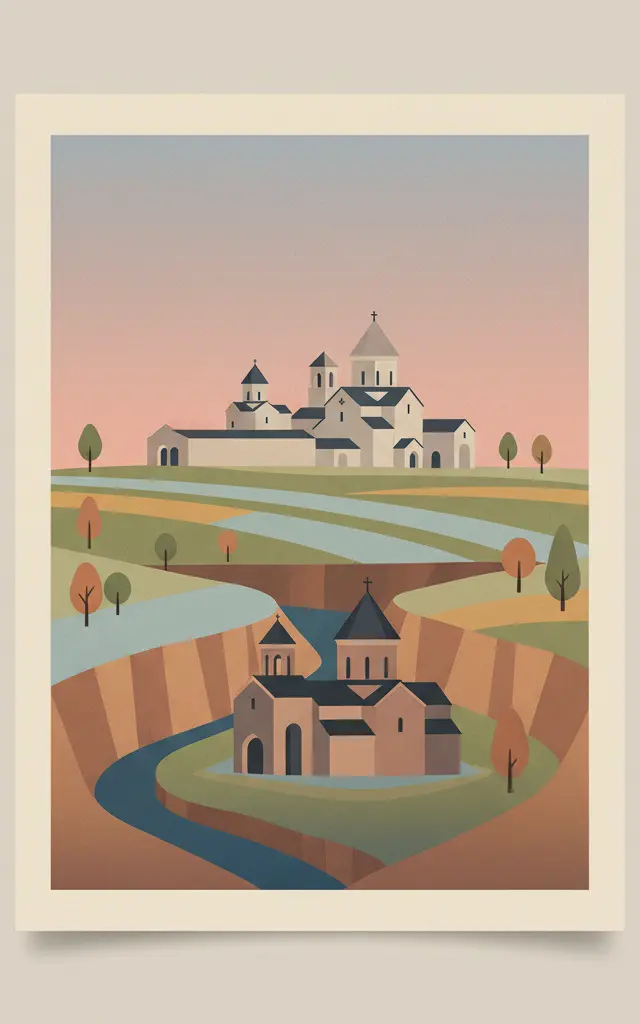 Monasteries of Haghpat and Sanahin — illustrated travel poster