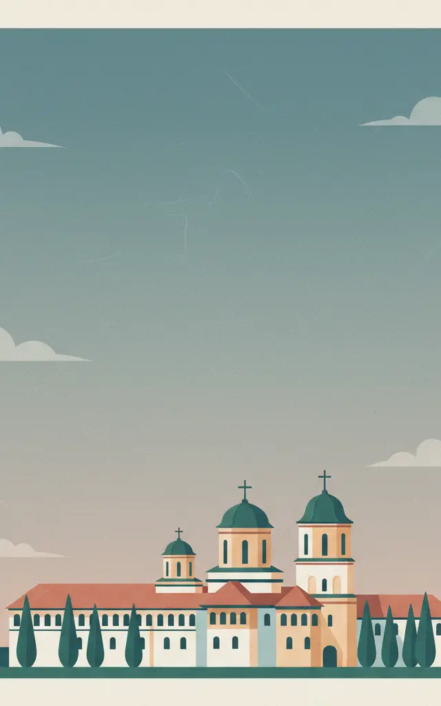 Monastery of Horezu — illustrated travel poster