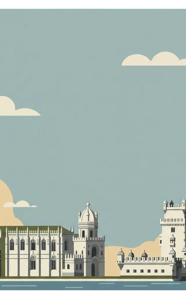 Monastery of the Hieronymites and Tower of Belém in Lisbon — illustrated travel poster