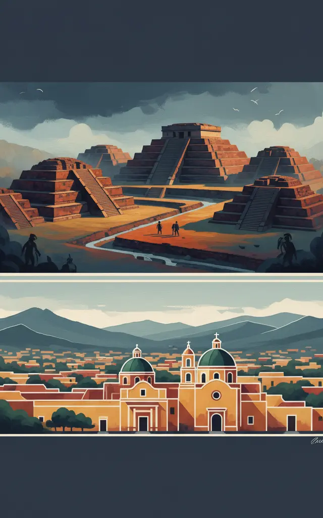 Historic Centre of Oaxaca and Archaeological Site of Monte Albán — illustrated travel poster