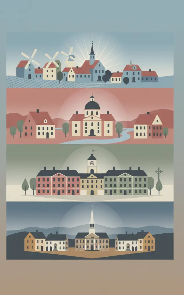 Moravian Church Settlements — illustrated travel poster