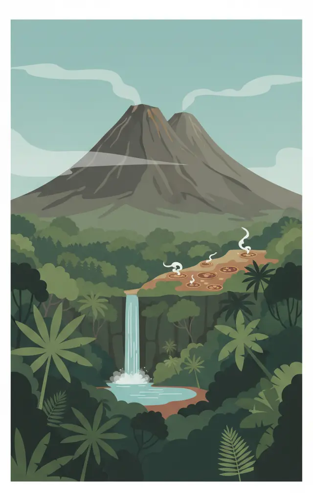 Morne Trois Pitons National Park — illustrated travel poster