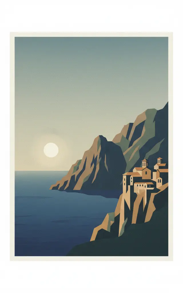 Mount Athos — illustrated travel poster