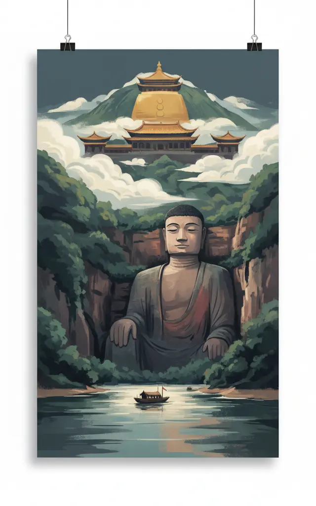 Mount Emei Scenic Area, including Leshan Giant Buddha Scenic Area — illustrated travel poster