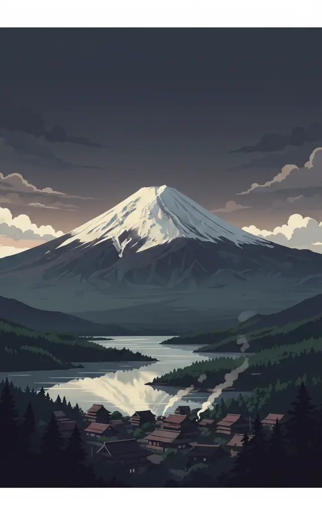 Fujisan, sacred place and source of artistic inspiration — illustrated travel poster
