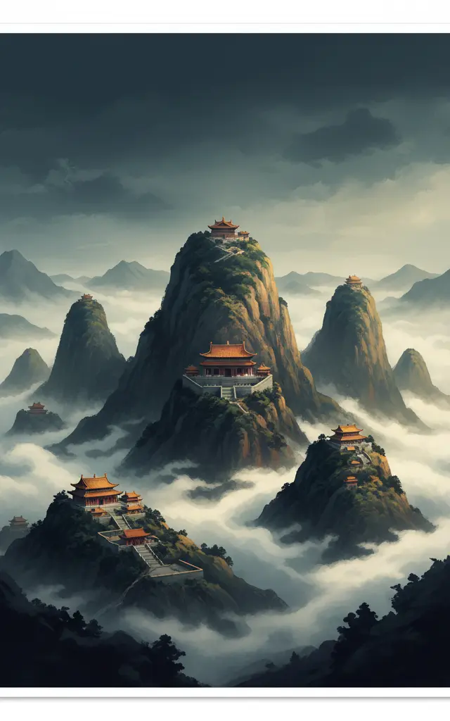 Mount Wutai — illustrated travel poster