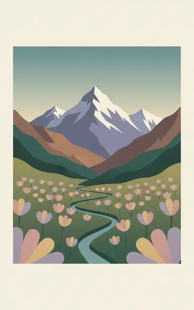 Nanda Devi and Valley of Flowers National Parks — illustrated travel poster