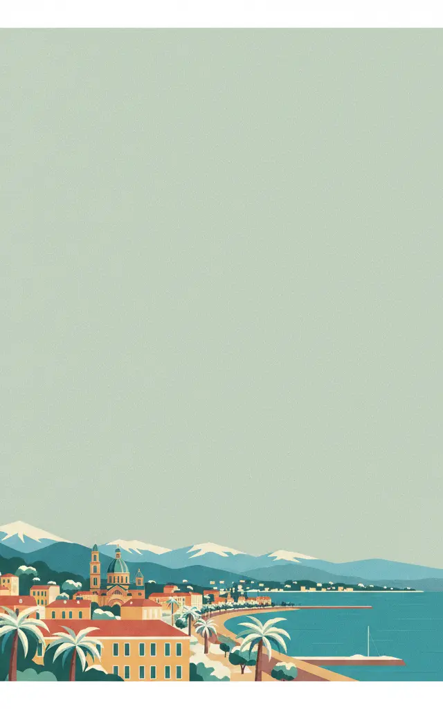 Nice, Winter Resort Town of the Riviera — illustrated travel poster