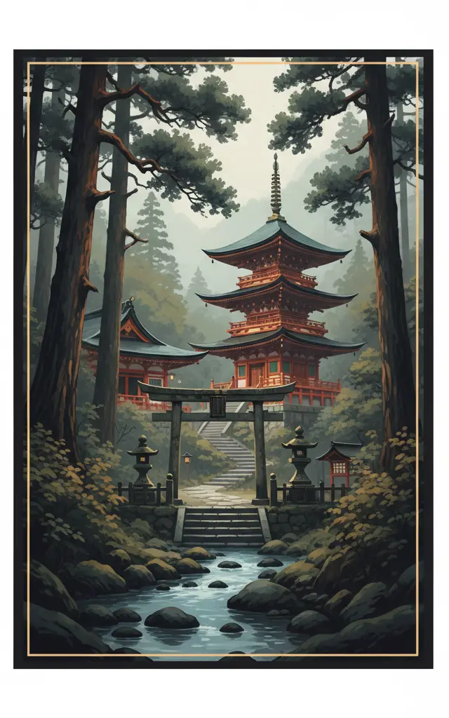 Shrines and Temples of Nikko — illustrated travel poster
