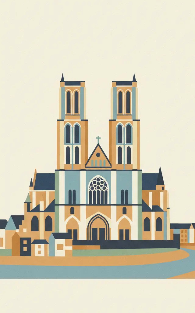 Notre-Dame Cathedral in Tournai — illustrated travel poster