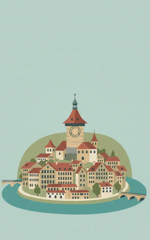 Old City of Berne — illustrated travel poster