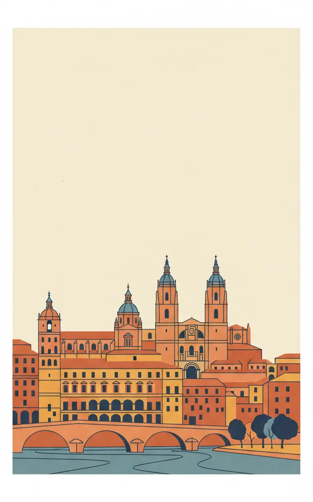 Old City of Salamanca — illustrated travel poster