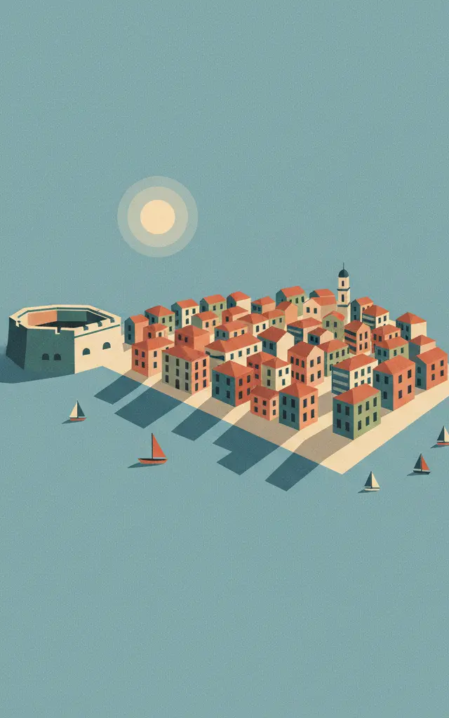 Old Town of Corfu — illustrated travel poster
