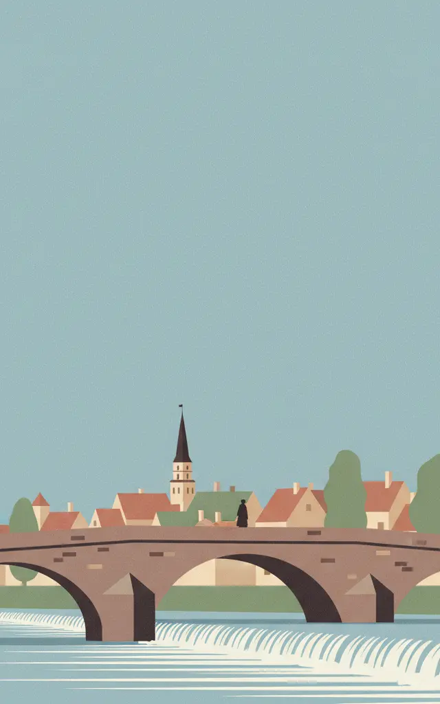 Old town of Kuldīga — illustrated travel poster
