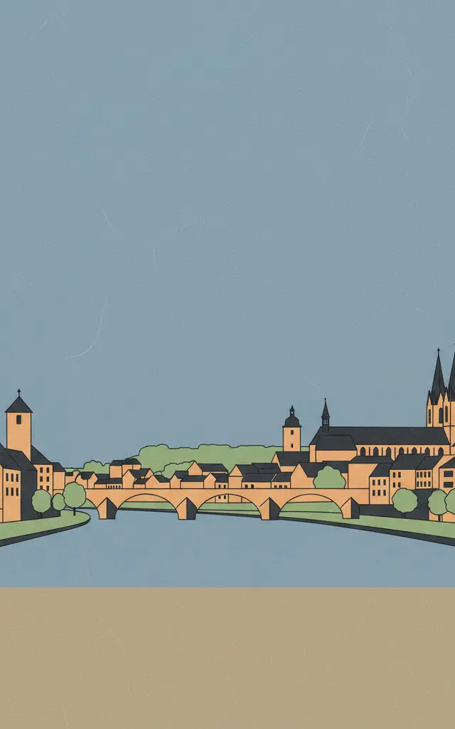 Old town of Regensburg with Stadtamhof — illustrated travel poster