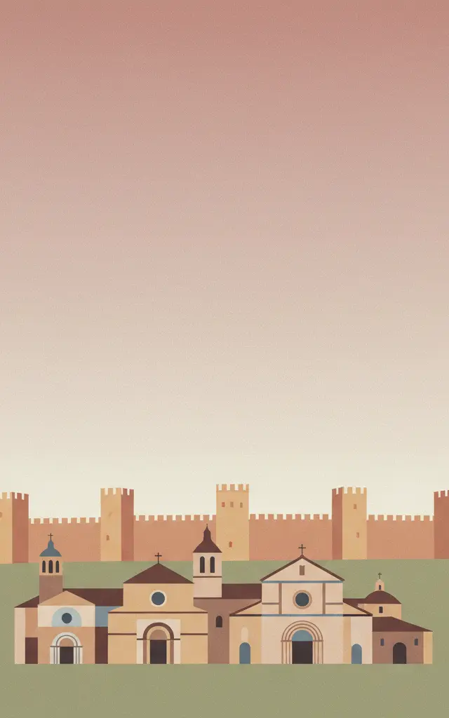 Old Town of Ávila with its Extra-Muros Churches — illustrated travel poster