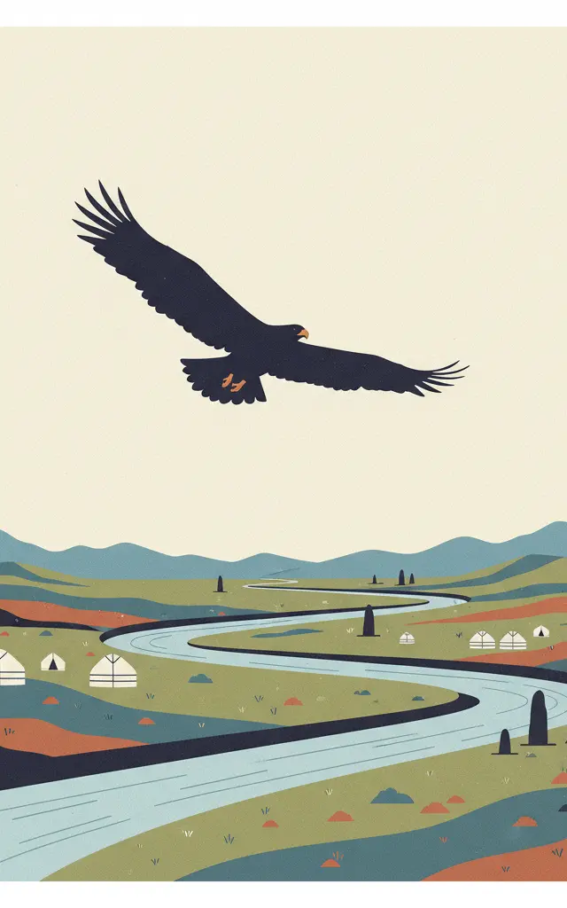 Orkhon Valley Cultural Landscape — illustrated travel poster