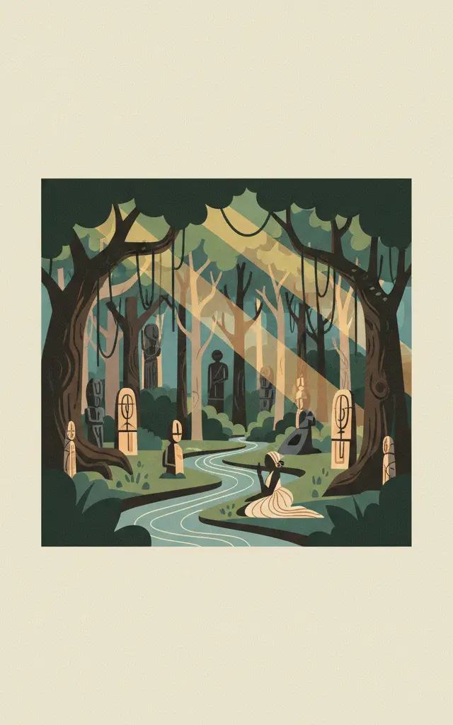 Osun-Osogbo Sacred Grove — illustrated travel poster