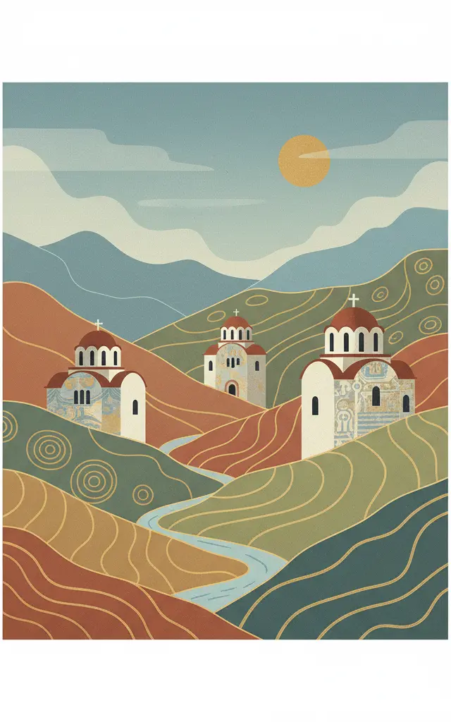 Painted Churches in the Troodos Region — illustrated travel poster