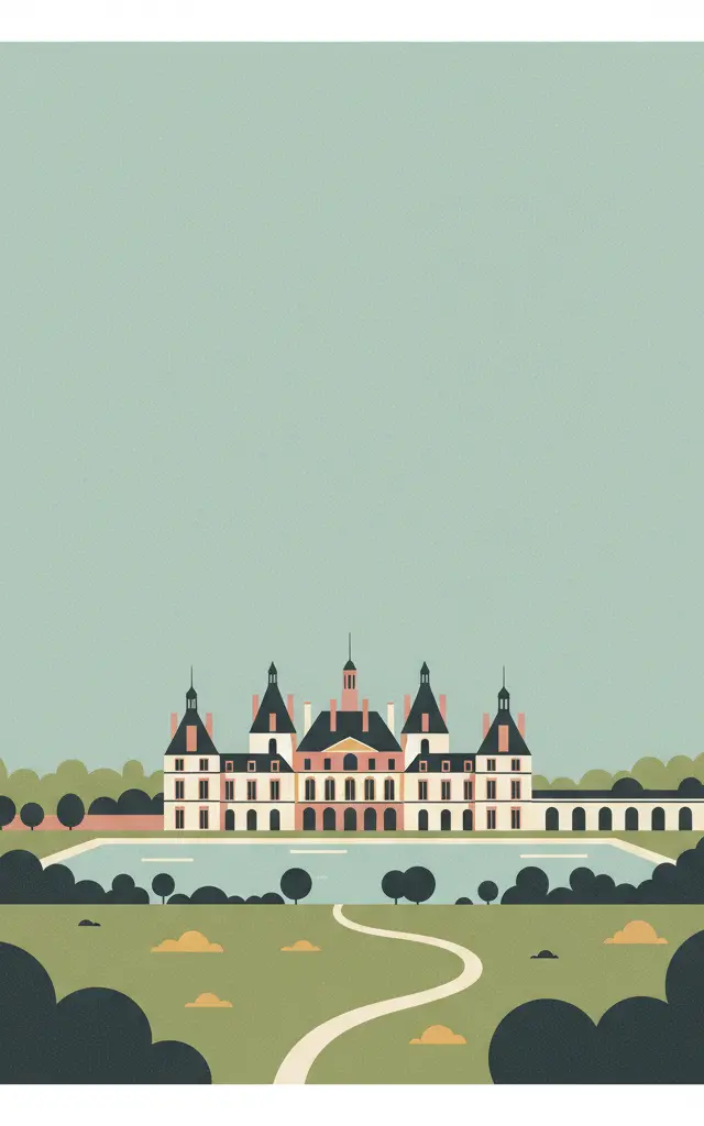 Palace and Park of Fontainebleau — illustrated travel poster