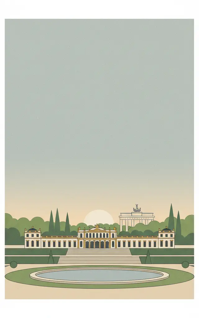 Palaces and Parks of Potsdam and Berlin — illustrated travel poster