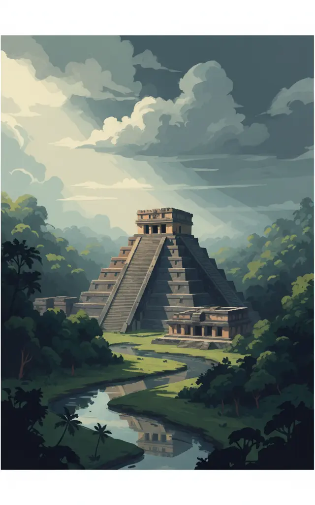 Pre-Hispanic City and National Park of Palenque — illustrated travel poster