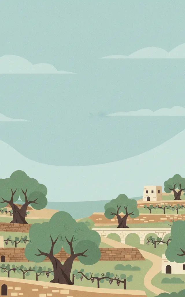 Palestine: Land of Olives and Vines – Cultural Landscape of Southern Jerusalem, Battir — illustrated travel poster
