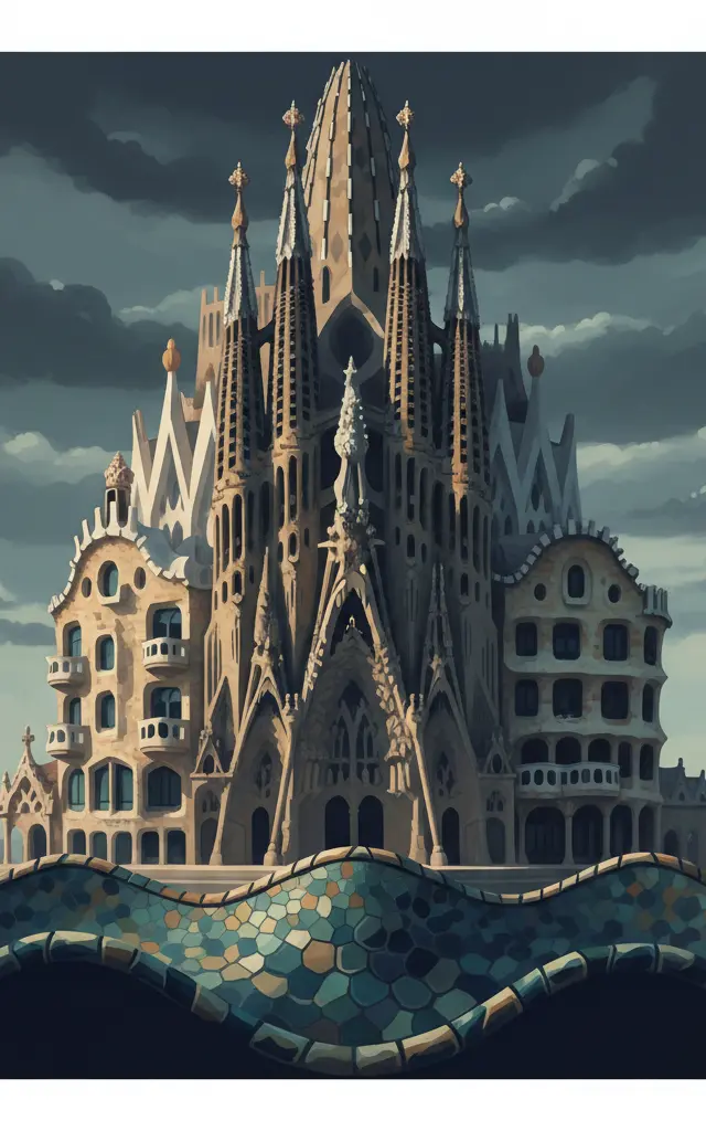Works of Antoni Gaudí — illustrated travel poster