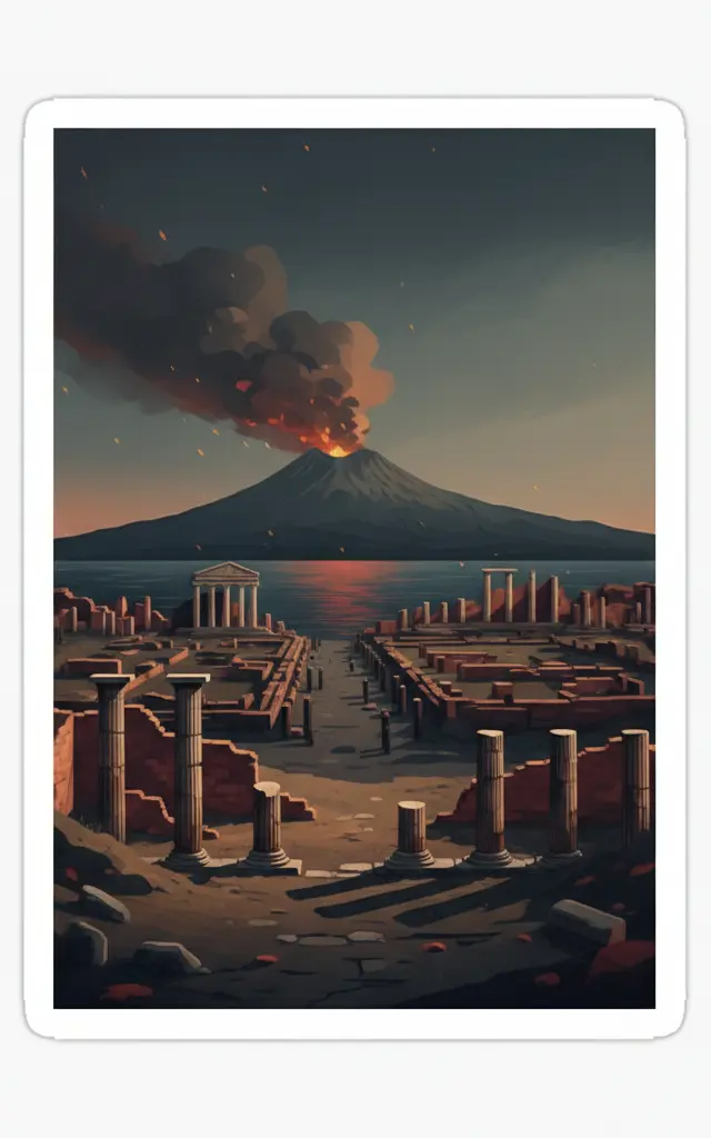 Archaeological Areas of Pompei, Herculaneum and Torre Annunziata — illustrated travel poster