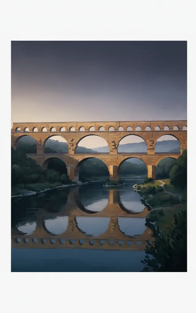 Pont du Gard (Roman Aqueduct) — illustrated travel poster