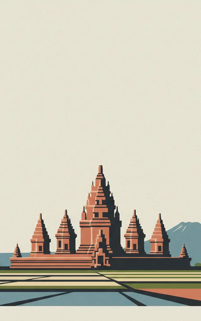 Prambanan Temple Compounds — illustrated travel poster