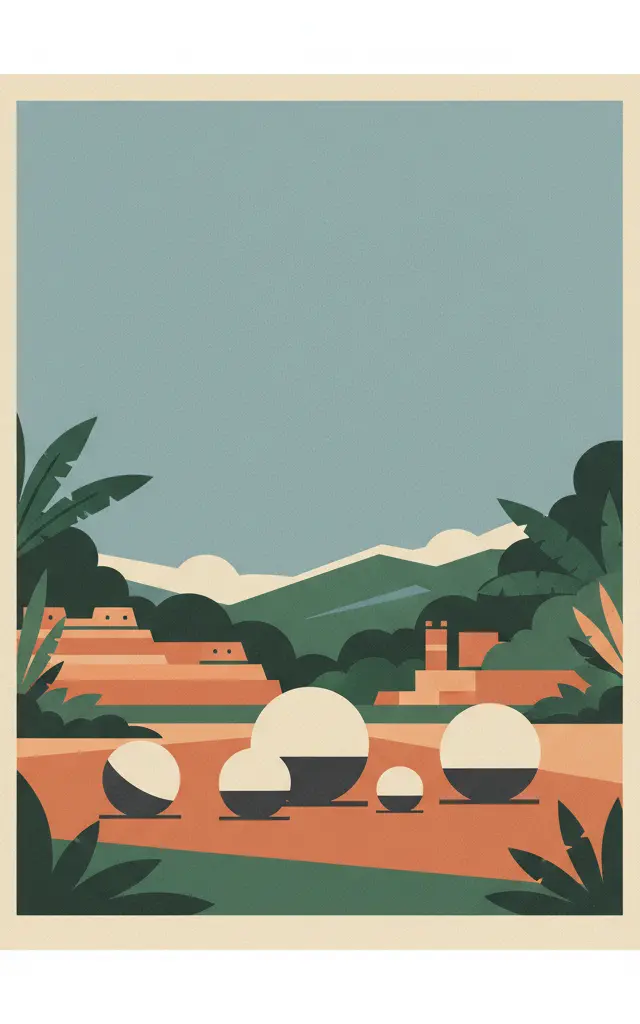 Precolumbian Chiefdom Settlements with Stone Spheres of the Diquís — illustrated travel poster