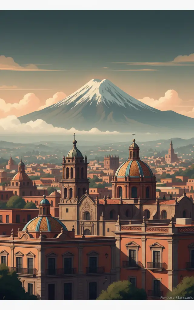Historic Centre of Puebla — illustrated travel poster