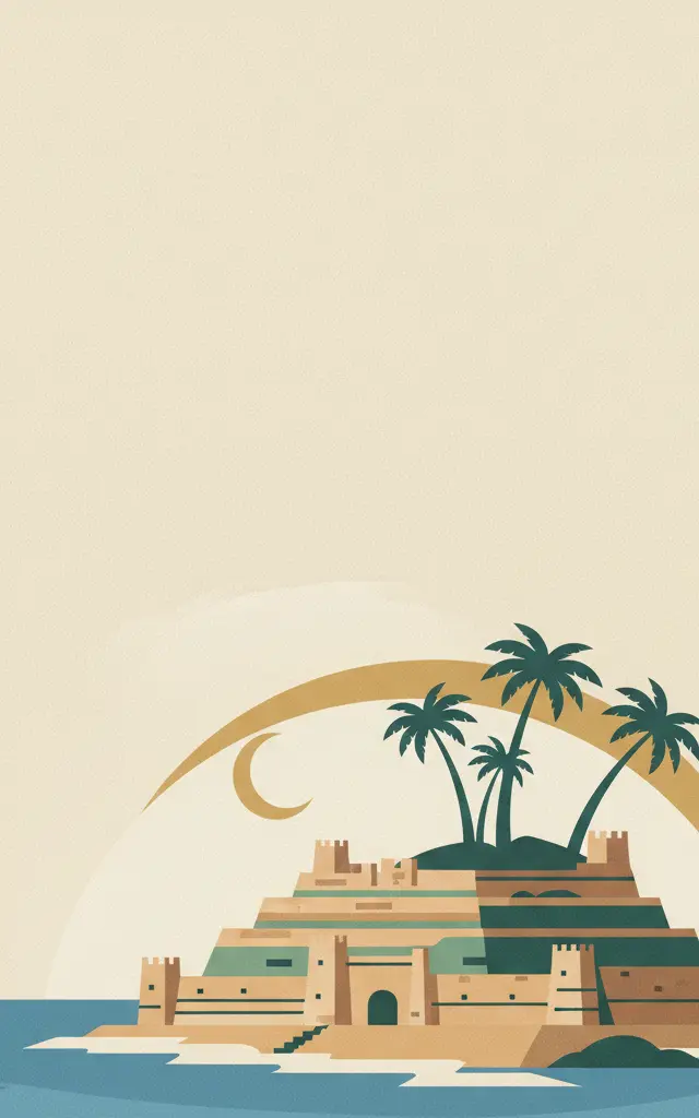 Qal’at al-Bahrain – Ancient Harbour and Capital of Dilmun — illustrated travel poster