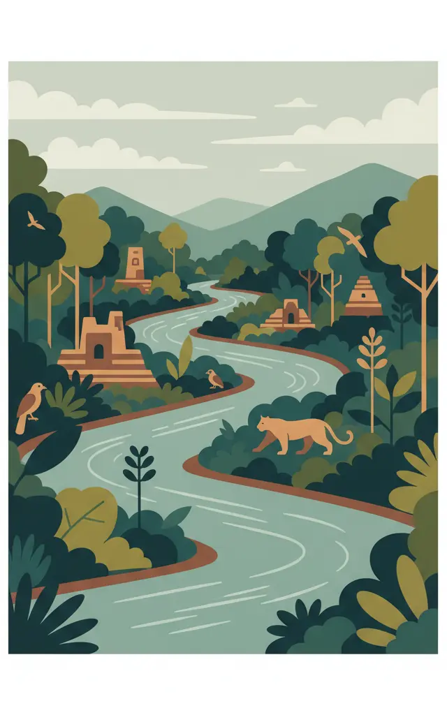 Río Plátano Biosphere Reserve — illustrated travel poster