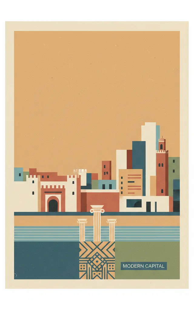 Rabat, Modern Capital and Historic City: a Shared Heritage — illustrated travel poster