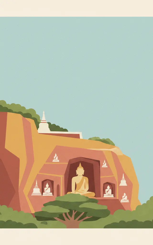 Rangiri Dambulla Cave Temple — illustrated travel poster
