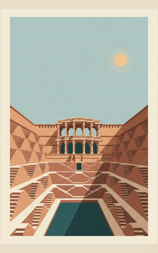 Rani-ki-Vav (the Queen’s Stepwell) at Patan, Gujarat — illustrated travel poster